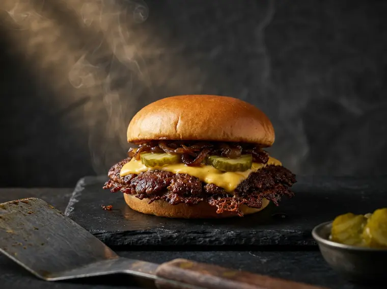 Le Classic, smash burger aux oignons caramélisés